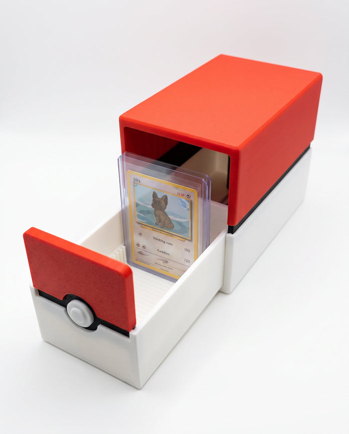 Caja Pokébola abierta con cartas gradeadas adentro