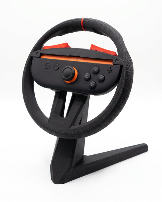 Volante negro con base y Joy-Con colocado